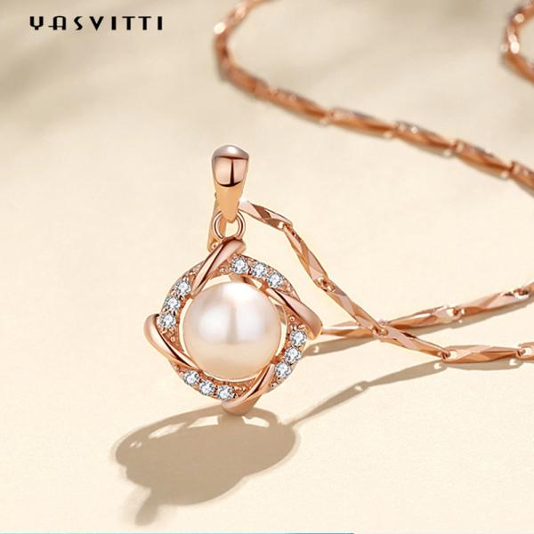 45.5cm Christmas 8g Sterling Silver Jewelry Necklaces 14K 28mm Pearl Diamond Necklace