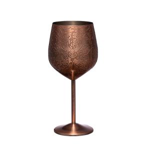 Quality Etched Stainless Steel Wine Glass 17oz Copper Plated Royal Style Wine Goblets wholesale