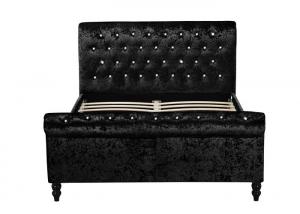 China Luxury Silver Black Fabric Crushed Velvet Sleigh Bed Frame Double King Size on sale