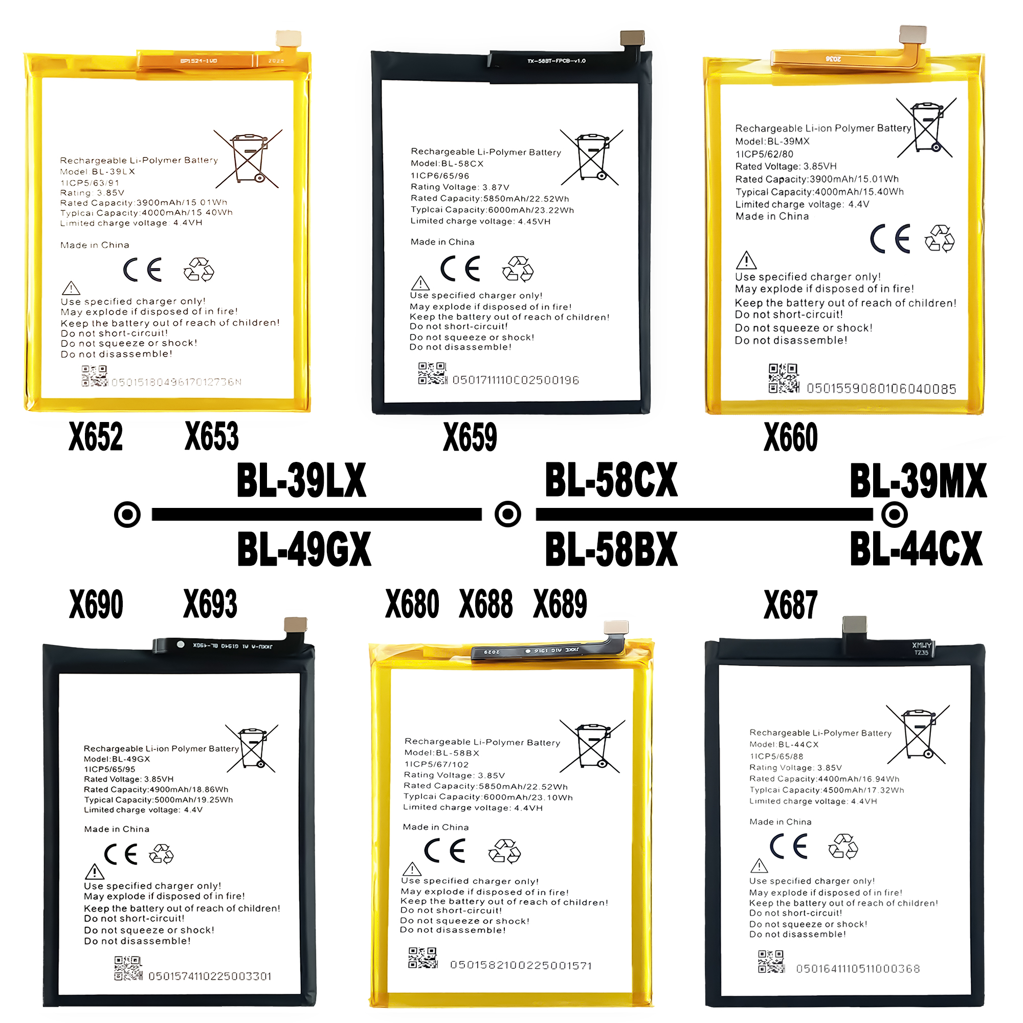 Infinix X571 X572 X573 X608 X574 X602 X5010 X5514 X5515 X5516 X600 X601X559 Batteries