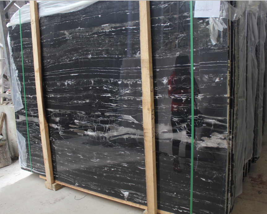 Portoro Black Marble Slab , Solid Surface Marble Sheets For Walls / Floor