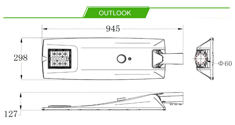 Diecast Aluminum IP66 6500K 80w 170Lm/W Led solar Street Lamp