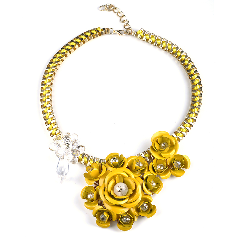 Hot Sale Fashion new multi color flower necklaces pendant chunky statement necklace