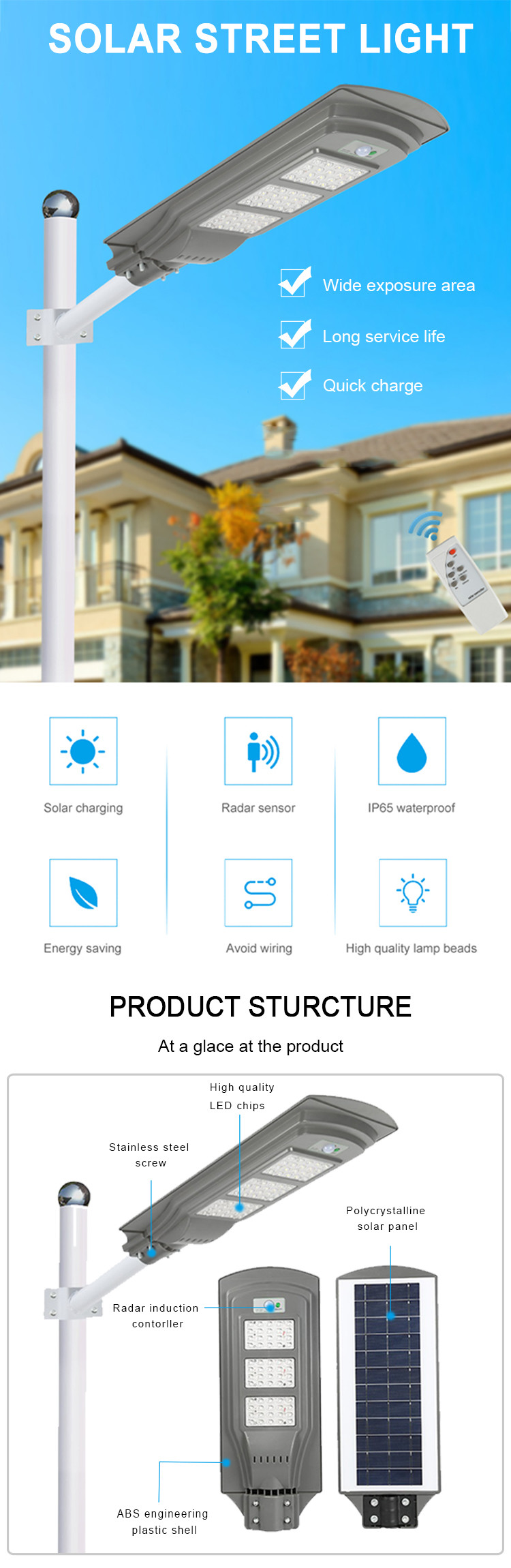 High Quantity CE Solar LED Street Lamp with Auto Intensity Control for Road