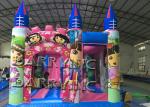 Pink Dora Cartoon Commercial Inflatable Slide With Bouncy Castle / Bouncy Slide