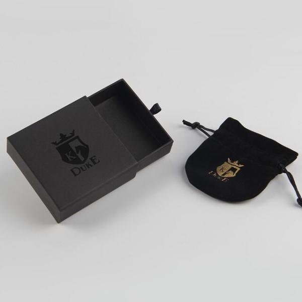 Custom Black Jewelry Packaging Box With Bag Necklace Sliding Gift Box Ribbon Tab