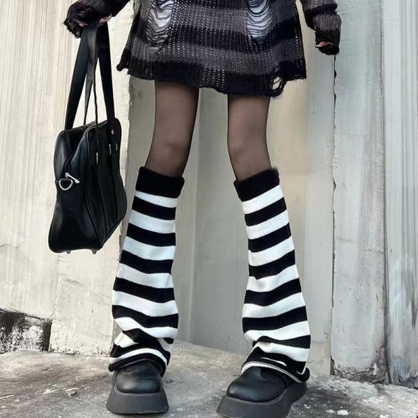 Y-Z Fall Winter Knitted White Warm Yoga Gothic Horn Knee High Leg Warmers for Women Knee Socks
