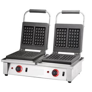 Quality 4KW Commercial Double Square Belgian Waffle Maker with Interchangeable Sandwich Plates wholesale