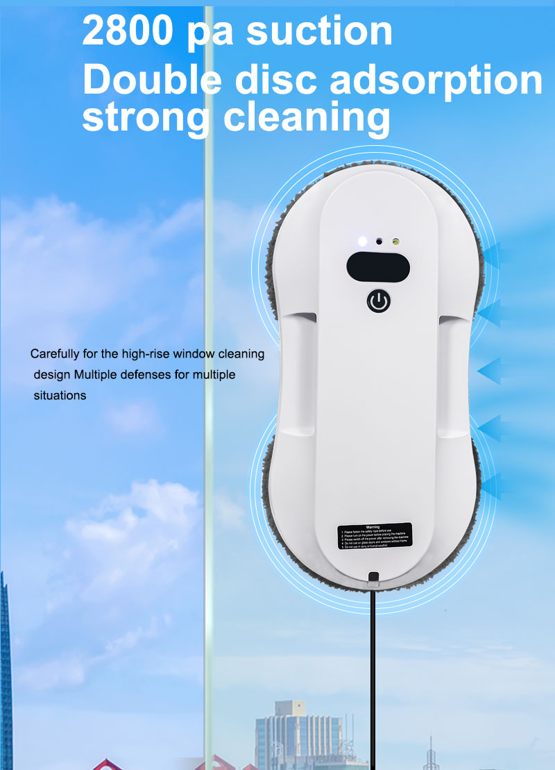 80W Electric Window Cleaner Robot Vacuum Cleaner with 2.4G Wifi Blue Tooth Tuya App Control