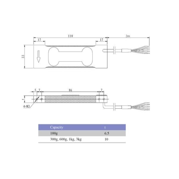 Aluminum Alloy Precision Load Cell 0.1-3kg Capacity with High Side Load Tolerance WL-113