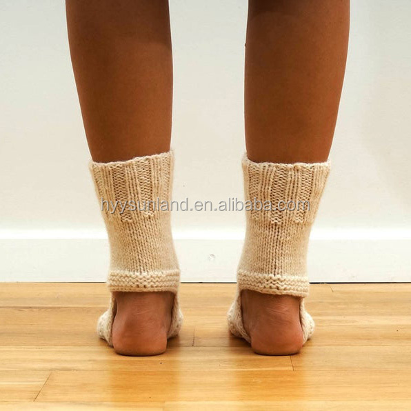 Y-Z Women's White Knee-Length Yoga Pedicure Socks Flip Flop Dancing Toeless Sport Socks Knitted Breathable for Autumn Season