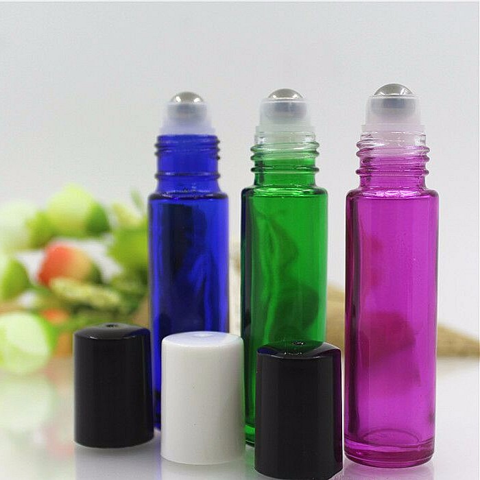 Blue Glass Roller Ball Bottles With Stainless Steel Roller & Black Cap For Essential Oils
