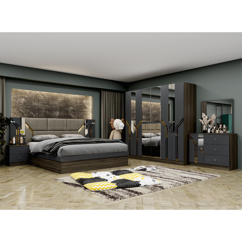 Wholesale Cheap Luxury Wood Frame Double King Size Bed Set Modern Home Turkish Wooden MDF Full Bedroom Sets Furniture