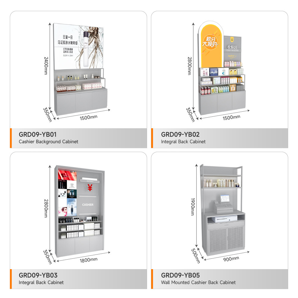 Shop Rack Gray Wooden Cash Register With Embedded Light Strip For Customized Store Display Furniture And Branding Shop Table