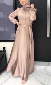 China Small Quantity Clothing Factory Dubai Women'S Long Sleeve Satin Maxi Dress With Belt on sale