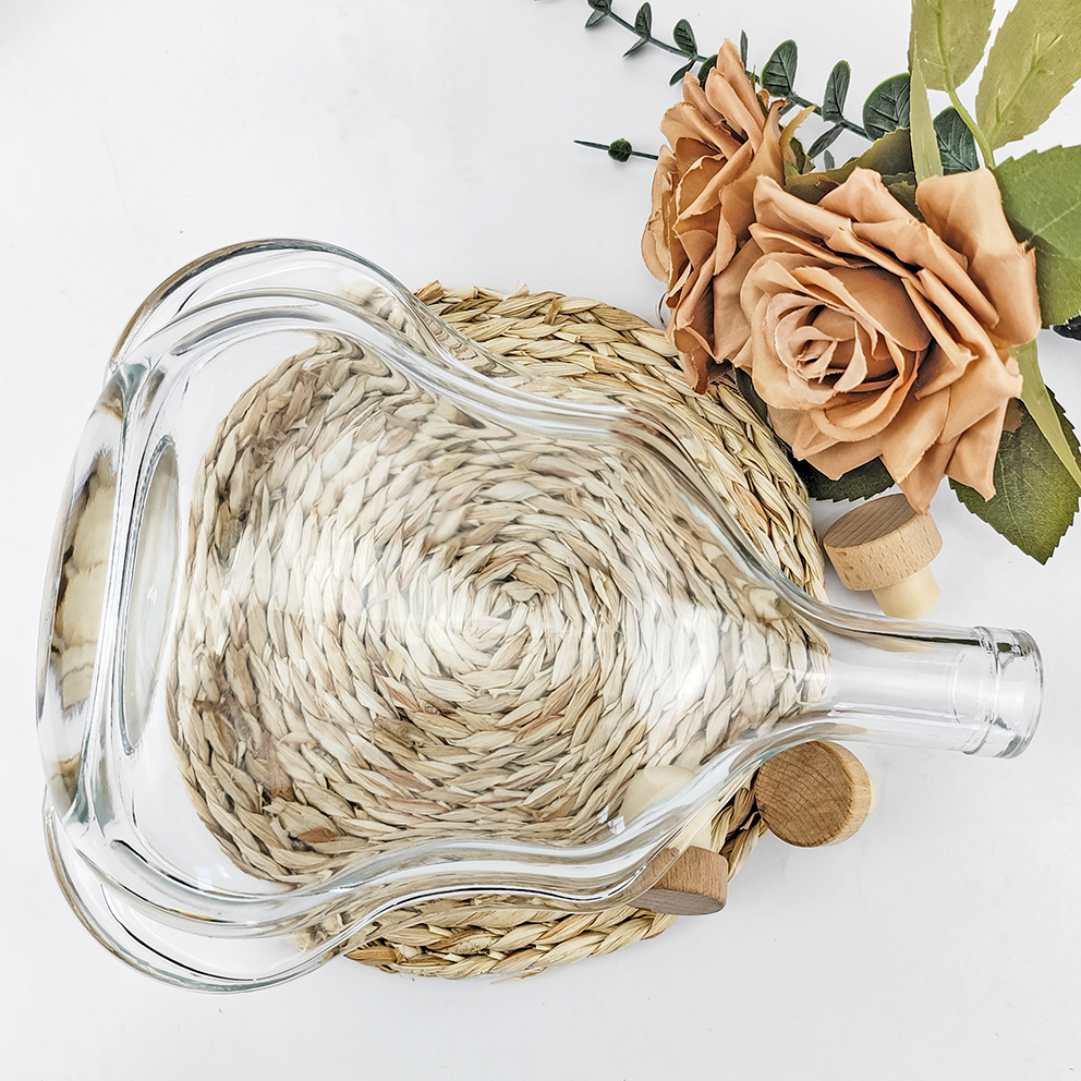 1000ML Gourd Shape Spirits Brandy Glass Bottle with Stopper Clear and Unique Design
