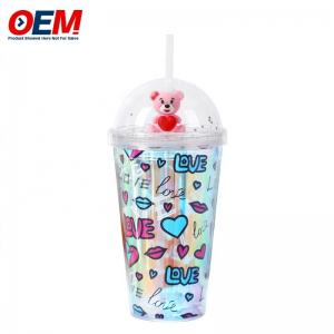 Quality PP Double Wall Cup With Straw 450ml Plastic Cup  Cute Bear Water Cup wholesale