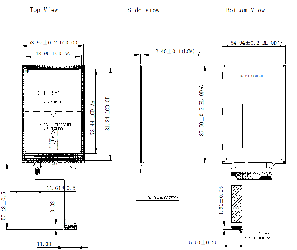 CTP Capacitive 3.5 Inch TN Industrial LCD Display IPS LCD Screen 320x480 Resolution