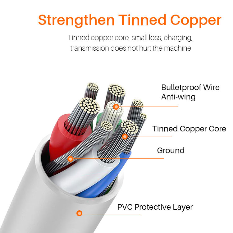 Sync Data 2m USB Lightning Charging Cable OD 3.5mm