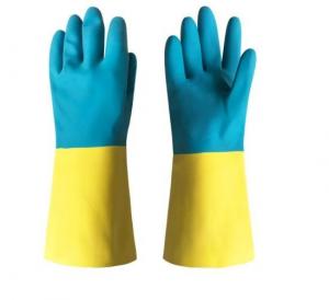 China Blue Yellow Neoprene Bicolor Industrial Glove Industrial Use Chemical Resistant on sale