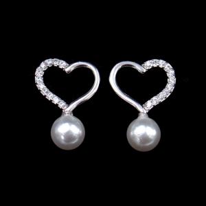 Quality Anniversary 925 Silver Jewelry Earrings White Zircon And Fresh Water Pearl Heart Shape wholesale