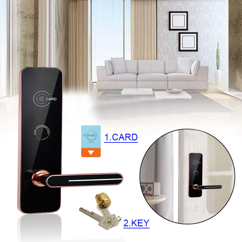 Black Color RFID Key Card Hotel Smart Door Locks with Free Hotel Management Software