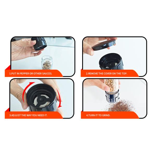 Food Grade 50 ml 80 ml Plastic Shaker Bottle Pet Packing Plastic Spice Jars Grinder Mill Set for Kitchen