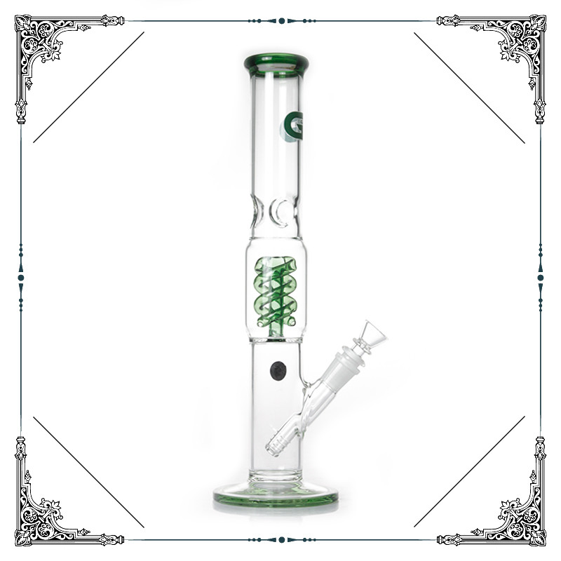 12'' Straight Tube Grace Glass Smoking Water Pipes With Green Helix Perc Bongs
