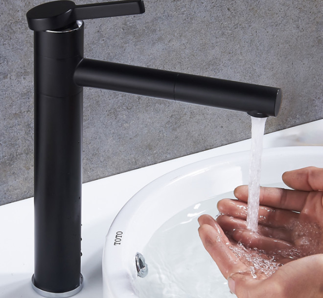 Bathroom Black Golden Retractable 35mm Pull Out Sink Faucet