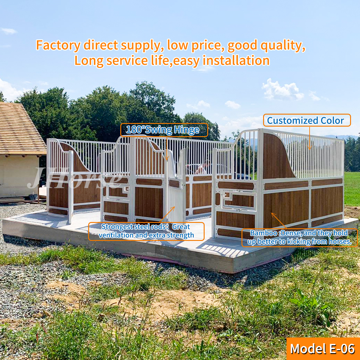 Pre Built Modern European Horse Stalls Bamboo Infill Optional