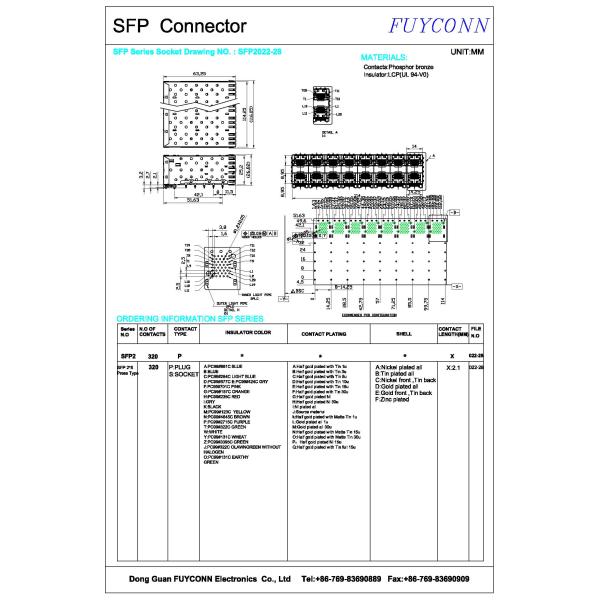 320pin Female SFP Connector 2x8 Ports Press-Fit Stackable