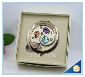 China Shinny Gifts Custom Crystal Compact Mirror Handbag Small Round Shape Makeup Mirror on sale