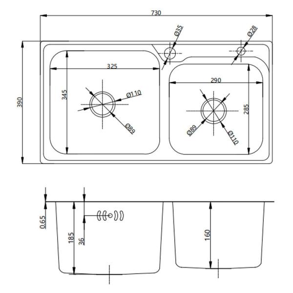 AG5517 Deep Kitchen Sink Basin 730×390×193mm Under Mount for Restaurant