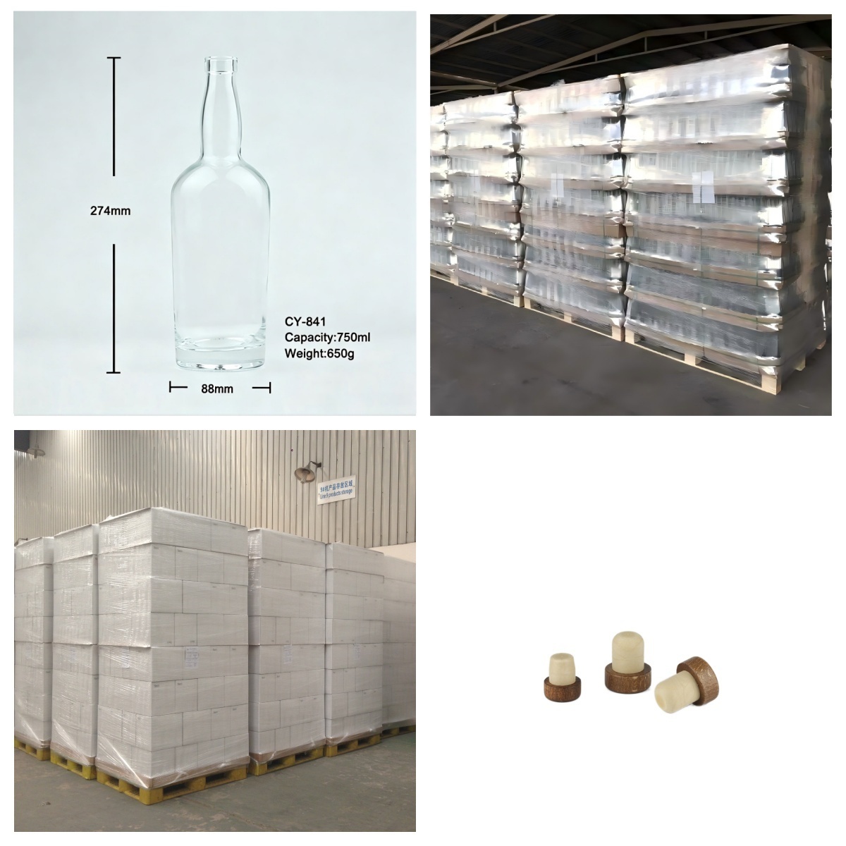 Cork Closure Custom Tequila Bottles 650g 750ml Crystal White Bulk Empty CY-841