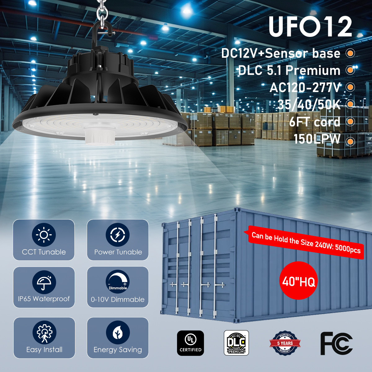 LED UFO Highbay Light 3Cct 3Power Ip65 Industrial Warehouse Workshop Factory Lighting