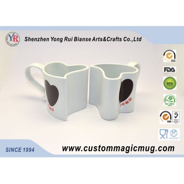 Cute Heart Shape Porcelain Couples Coffee Mugs , Porcelain Personalized Coffee Travel Mugs