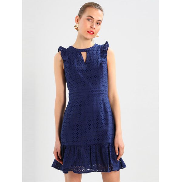 100% Cotton Women Blue Sleeveless Mini Dress