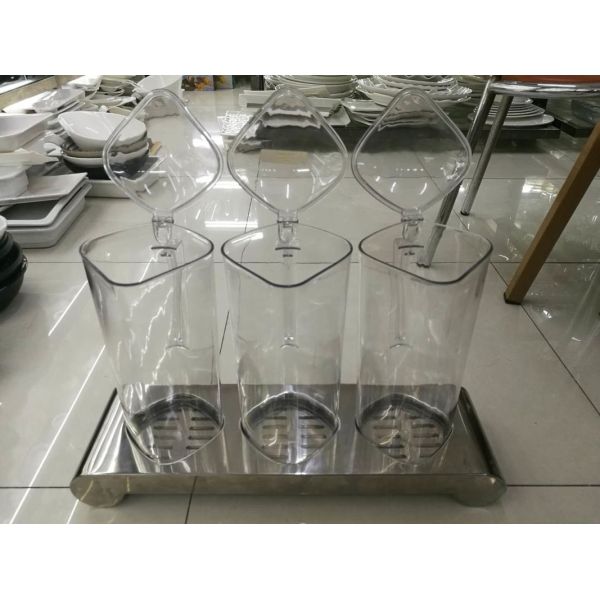 3-Holder Stainless Steel Stand for Square PC Juice Bottle, Restaurant Buffet Supplies