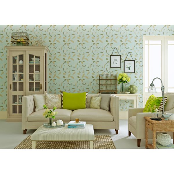 Green Leaf Pattern Contemporary Wall Coverings Soundproof For Children Study Room