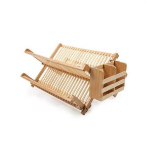 Quality Wood Color Bamboo Kitchen Rack , Bamboo Dish Rack With Utensil Holder wholesale