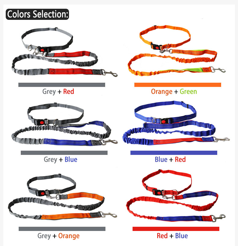Adjustable Hand Free Outdoor Running Nylon Retractable Dog Leashes Waist Belt Running Bungee Dog Leash