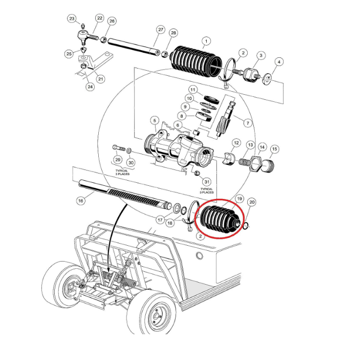 Club Car DS steering rack bellows Drivers Side 101880001 Model