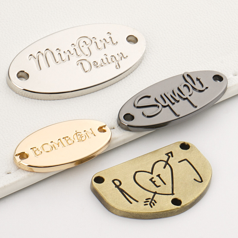 Custom Color Rectangle Sewn Metal Label Name Tag for Swimwear Promotion