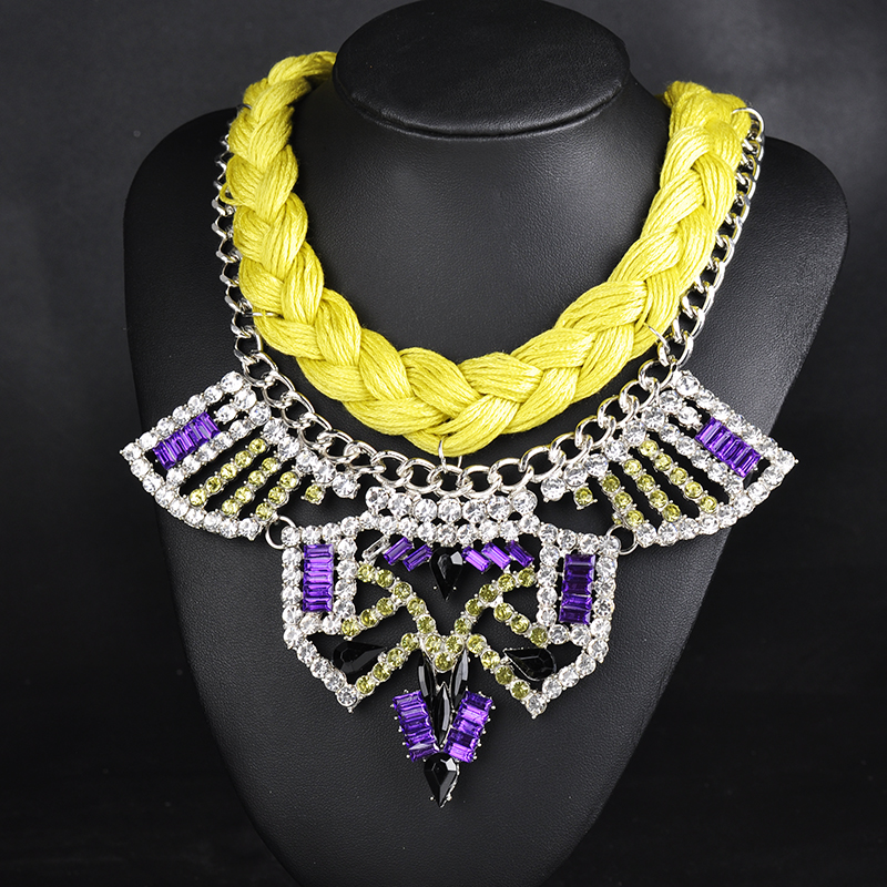 Manual weaving latest necklace colorful cloth ball pendant necklace fancy cheap necklace