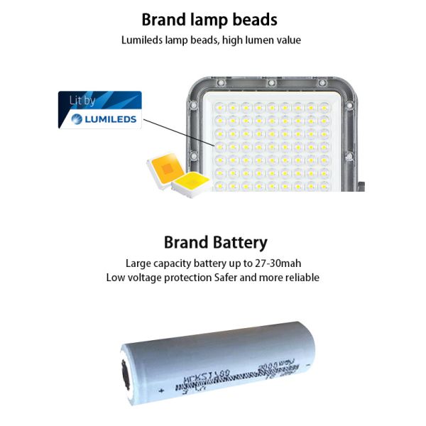 2700K 6500K Solar Powered Flood Lights 100w Big Capacity 3.2V Battery SMD 3030 LED Beads