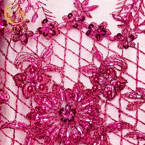 African Sequin Lace Fabric Embroidery 1 Yard Length For Wedding Dress