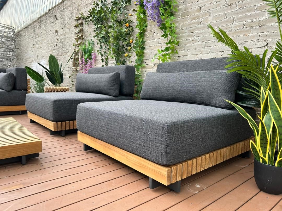 7 Seater Luxury Teak Wood Outdoor Patio Sofa Set Armless Sofa Size W99 x D104 x H56cm