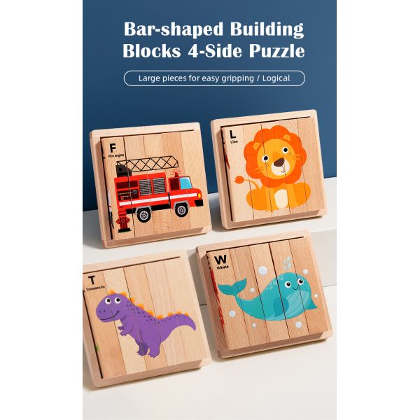 New Wooden Montessori 4 in 1 Animal Block Puzzle Toy Preschool Educational Toys Fine Motor Developmental for Baby Boys Girls