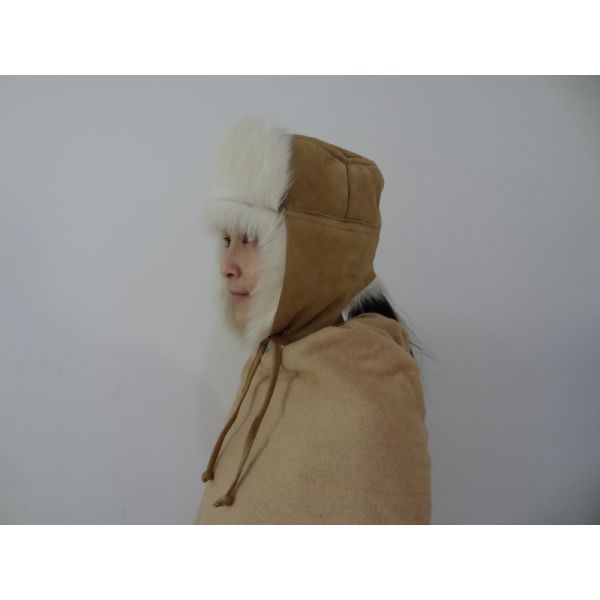 6 Panel Sheepskin Beanie Hat Shearling Lamb Fur Soft Warm For Winter