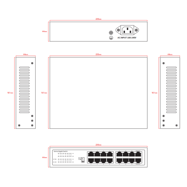 16-Port Gigabit Unmanaged Ethernet Switch With Smart VLAN Fanless Design Rack Mounted